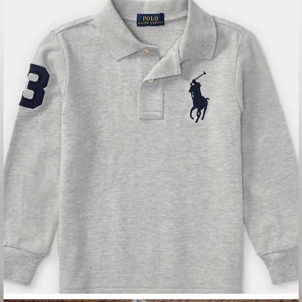 Polo Ralph Lauren big pony boys size large 14-16 long sleeve polo shirt grey
